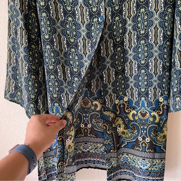 Ashley Stewart black & blue geometric design tunic Sz 14/16 - Picture 4 of 7